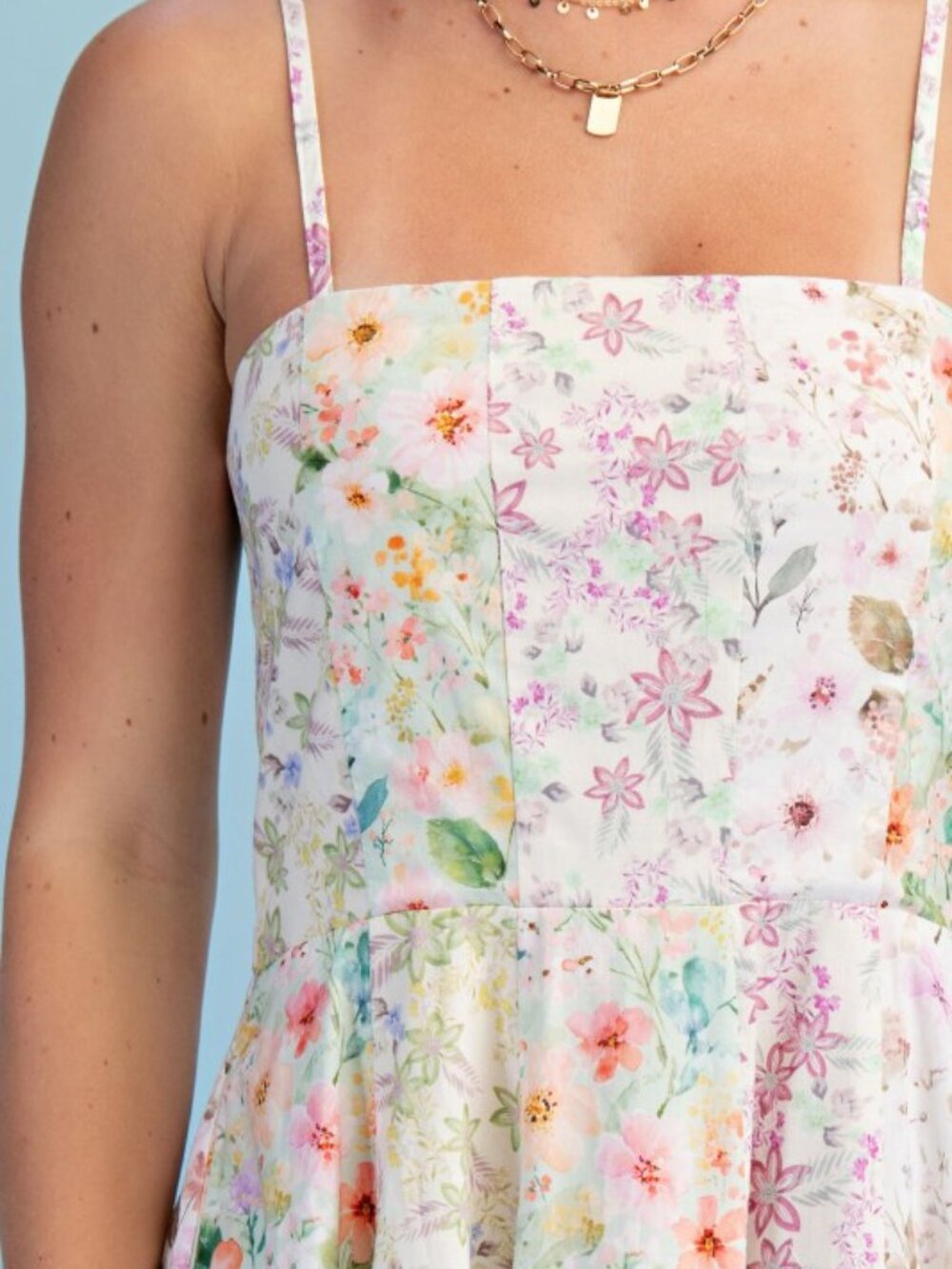 Mixed Floral Midi Dress Spaghetti Strap Pastel Print Medium - Picture 5 of 14
